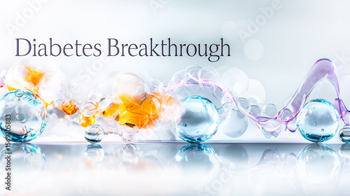 A conceptual illustration for a Diabetes Breakthrough, featuring an abstract rendering of colorful liquid spheres and splashes representing a scientific discovery.