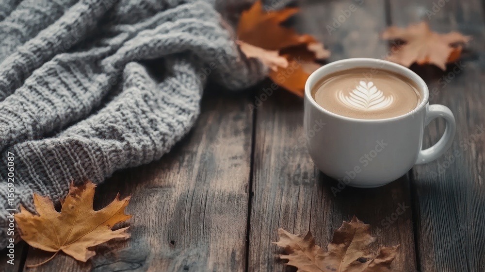 Cozy autumnal scene with coffee and a sweater. Cozy autumnal scene with coffee and a sweater.