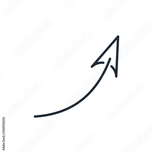 Black curved graph with arrow.  Vector linear icon illustration isolated on white background.