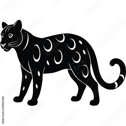 Ocelot Silhouette Vector Illustration in Prowling Pose on White Background