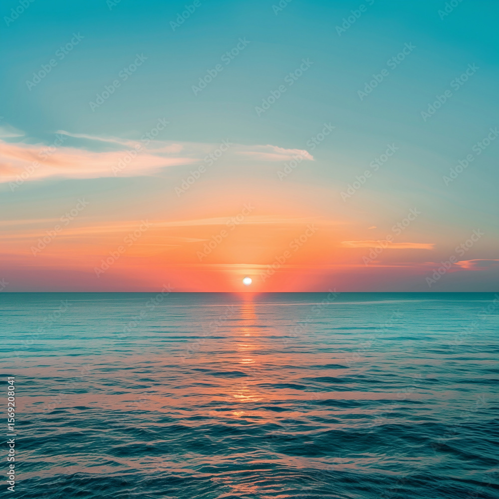 Fototapeta premium A minimalist ocean view captures the essence of peace and softness during a pastel-colored evening