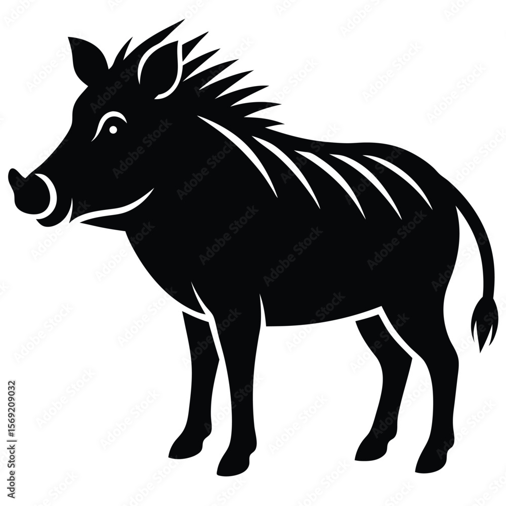 Fototapeta premium Warthog Silhouette Vector Illustration with Distinct Facial Features and Tusk Detail