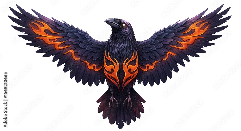 Obraz premium Raven with fiery patterns flying