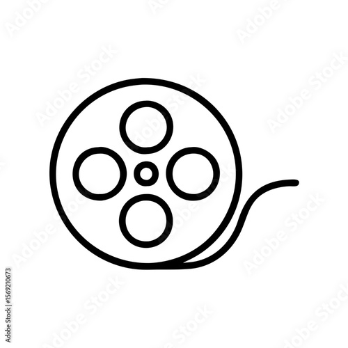 Film reel illustration in minimalistic style with black outline  