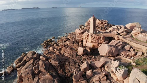 Men Ruz lighthouse in Ploumanach on the Pink Granite Coast, Brittany, France
