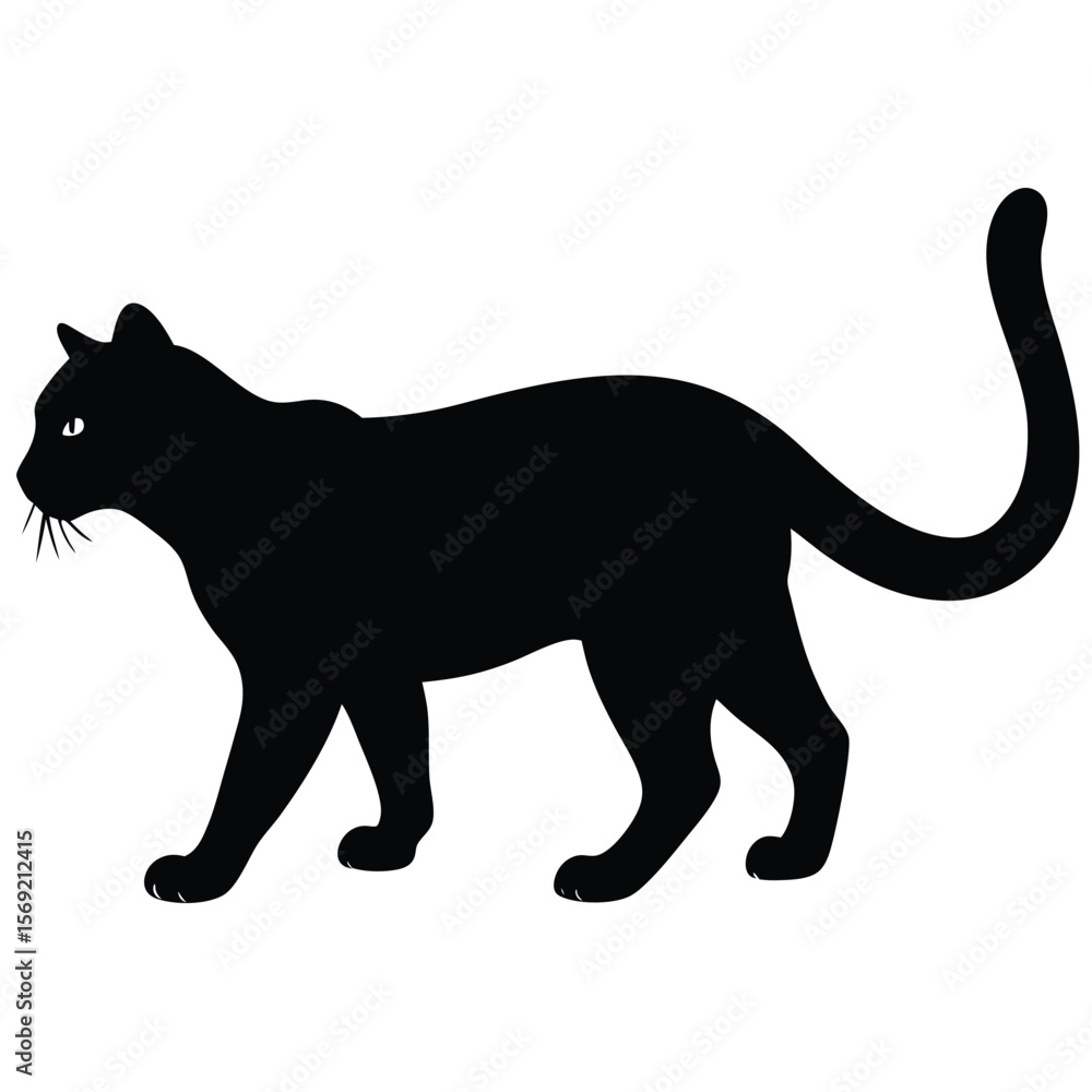 Obraz premium Wildcat Silhouette Stalking with Raised Tail Illustration for Graphic Design Projects