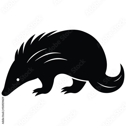 Echidna Silhouette Crawling Design with Clean White Background Vector Illustration