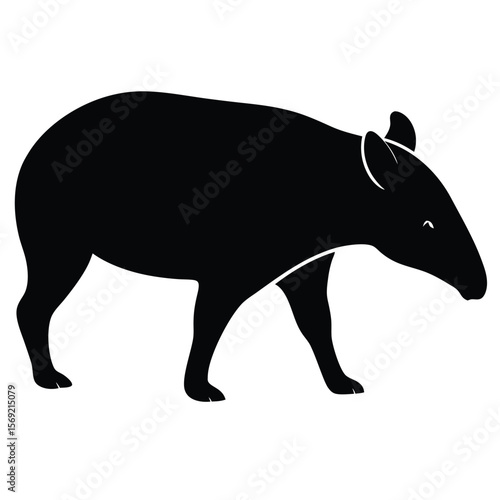 Tapir Silhouette Vector Illustration Walking Slowly in Side Profile Wildlife Design