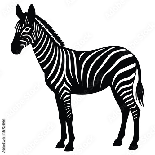 Zebra Silhouette Standing with Swishing Tail Vector Design Illustration for Creative Projects
