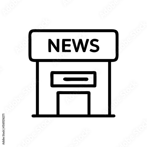 Minimalist newsstand icon with the word News with a simple black outline