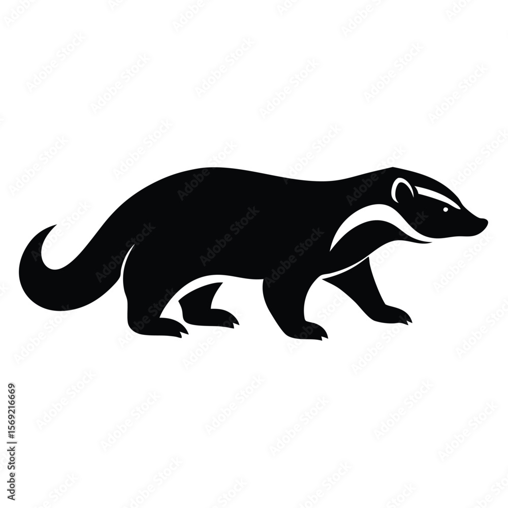 Fototapeta premium Honey Badger Silhouette Walking Fiercely Vector Illustration for Wildlife and Design Projects