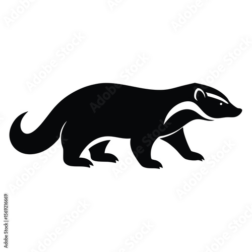Honey Badger Silhouette Walking Fiercely Vector Illustration for Wildlife and Design Projects