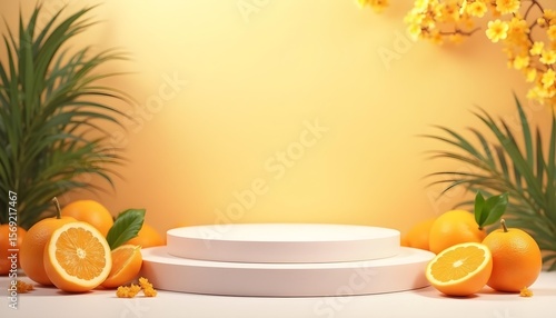 Golden podium with bright sunlight