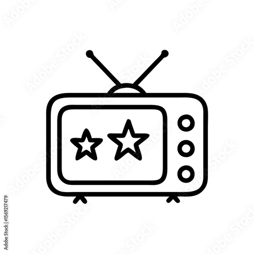 Vintage TV icon displaying stars in a minimalistic line art style  