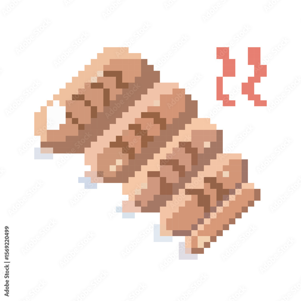 Obraz premium pixel art grilled sausage icon, vector illustration on isolated background.