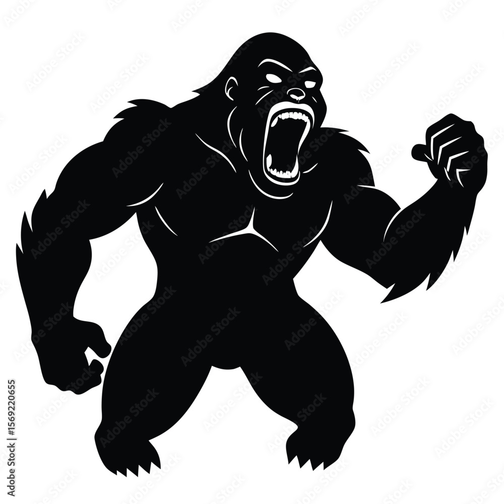 Fototapeta premium Powerful Gorilla Silhouette Beating Chest Vector Illustration