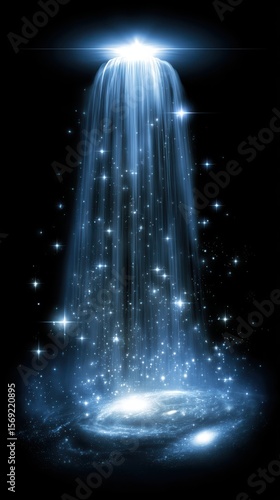 Ethereal Waterfall of Stars in Cosmic Space with Bright Light Rays