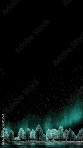 Serene Night Landscape with Northern Lights Over Reflection Lake