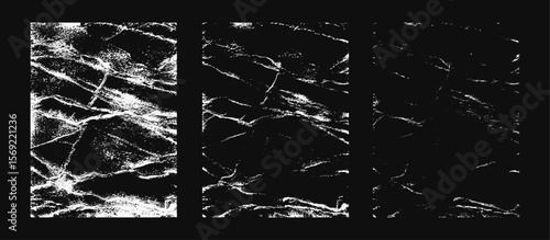 Cracked Line Texture Background Set for Distressed Overlay Effect, Abstract Scratch Surface, Vein Pattern Design, Damaged Grain, Dry Mud Style Fracture Noise, Grunge Static Vector Illustration