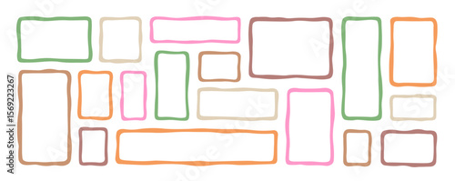 Frame boxes, irregular uneven shapes set. Doodle curved picture and painting frameworks, cadre. Modern organic forms, wall gallery group. Colored flat vector illustration isolated on white background