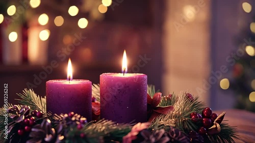 Advent Candles Festive Purple Wreath Christmas Season