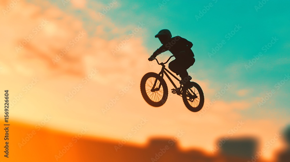 Obraz premium BMX Rider Silhouette Jumping Against Sunset Sky