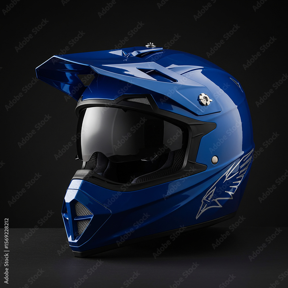 Fototapeta premium Blue Motocross Helmet Premium Protection Style