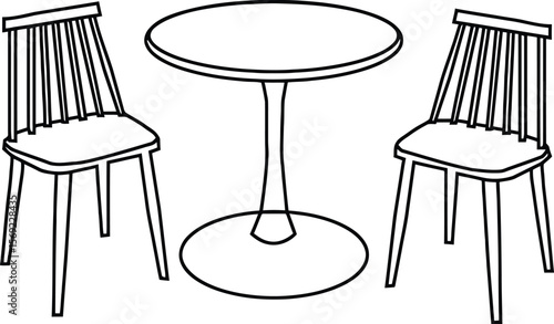 Black-and-White Vector Illustration of Bistro Seating Trio – 3-Item Café Scene Snapshot