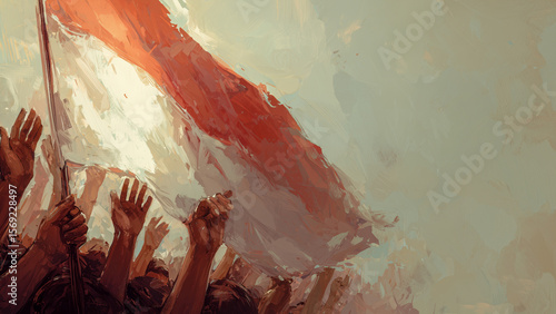 Struggling Hands Holding Indonesian Flag Demanding Independence