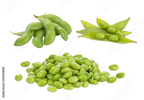Wallpaper Mural Fresh green edamame soybeans with pods isolated on black background healthy vegan protein source Torontodigital.ca
