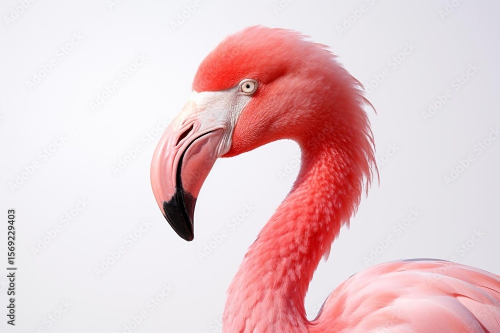 Obraz premium Close up of a vibrant pink flamingo head and neck against a white background