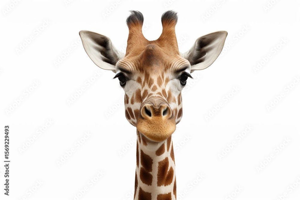 Obraz premium Close up portrait of a giraffe s face with large ears and patterned fur