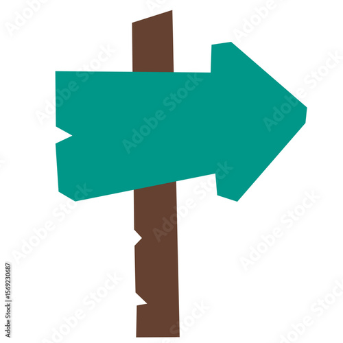 Thick right-pointing wooden arrow sign with a bold shape. Ideal for adventure games, outdoor maps, or signage in flat cartoon style.