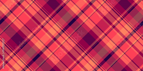 Duvet cover fabric plaid vector, 40s tartan pattern textile. Deluxe seamless texture background check in red and pink colors.
