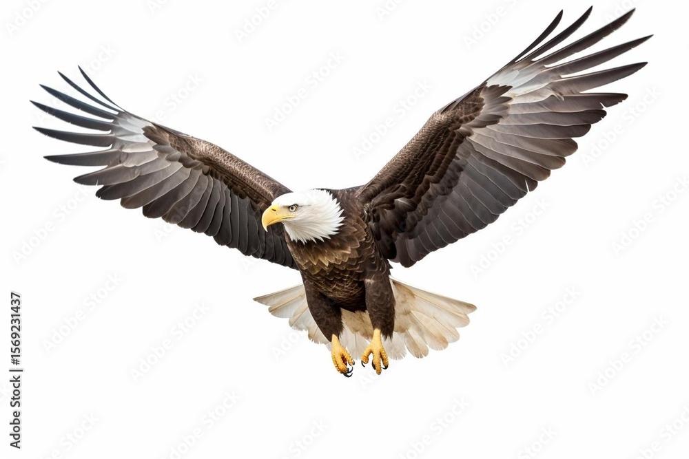 Naklejka premium Majestic bald eagle in flight with wings spread wide