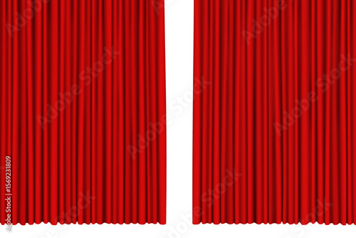 Wide open red curtain isolated on white background. Vector