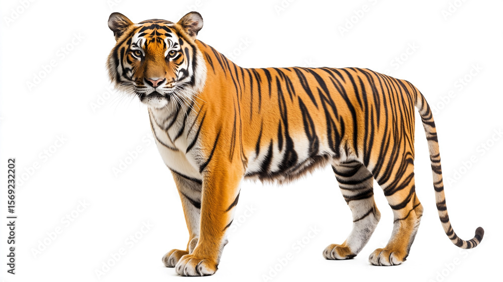 Fototapeta premium a tiger standing isolated on white background