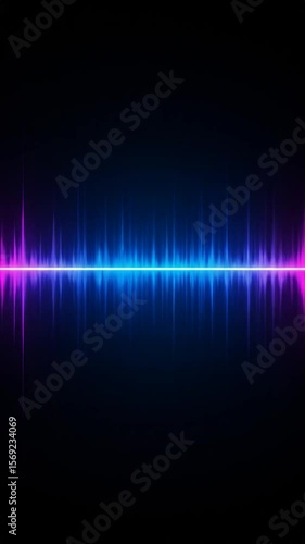 Abstract graphic design with vibrant blue and pink sound waves on a black background