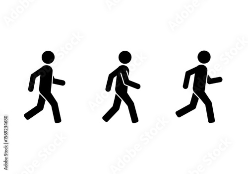 Simple black and white illustrations of people walking at different speeds.