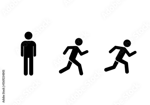 Simple stick figures illustrating increasing speed of movement, from standing still to running.