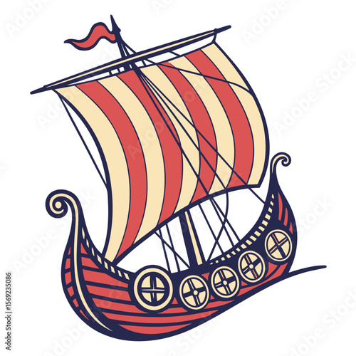 Viking ship silhouette vector illustration