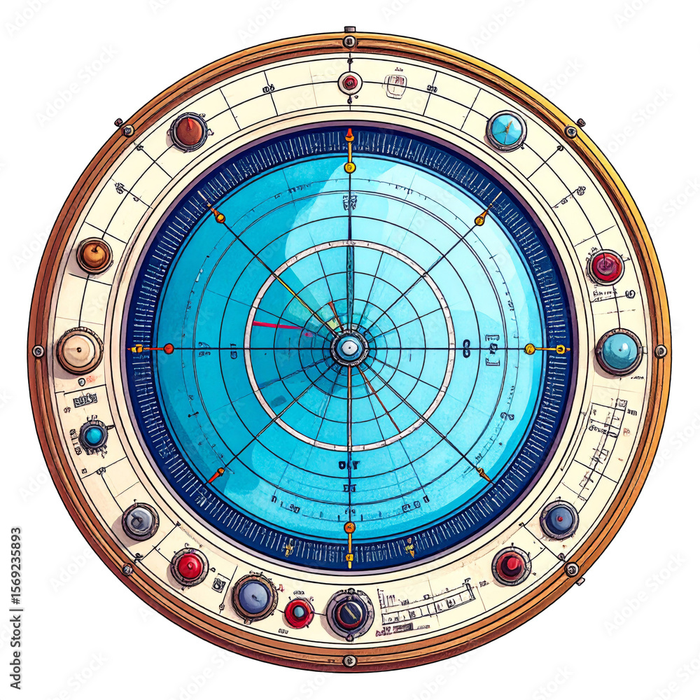 Naklejka premium Ornate Celestial Compass with Blue and Gold Accents