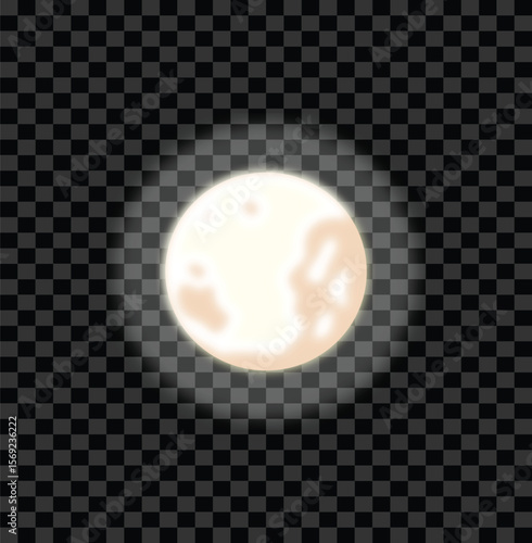 Glowing Full Moon with Transparent Night Background