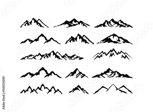 Mountain Silhouette Vector Set – Black Hand-Drawn Peaks