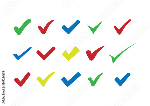 Colorful Check Mark Set – Multicolor Tick Icons on White Background