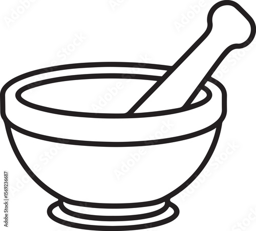 mortar and pestle line art, black outline, vector and illustration, coloring book page line art drawing