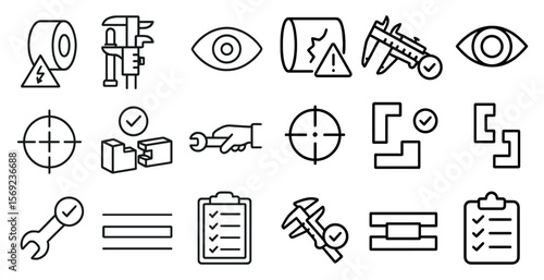 Set of icons for a toolbox. The icons include a wrench, a screwdriver, a hammer, and a pair of pliers