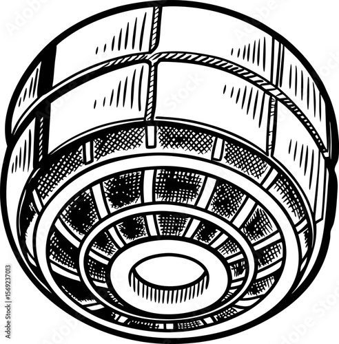 Industrial valve knob, circular mechanical control component, hand operated textured grip wheel illustration