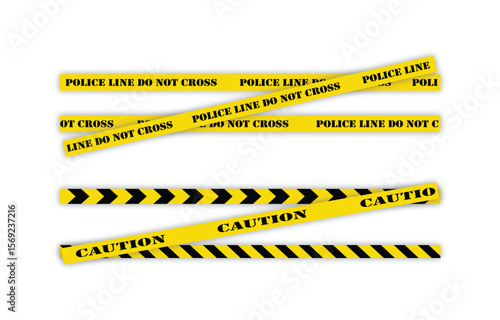 Yellow Police Line and Caution Tape Vector Set for Crime Scene and Safety Graphics