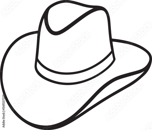 cowboy hat line art, black outline, vector and illustration, coloring book page line art drawing